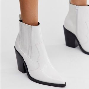 ASOS Elliot western ankle boots in white croc